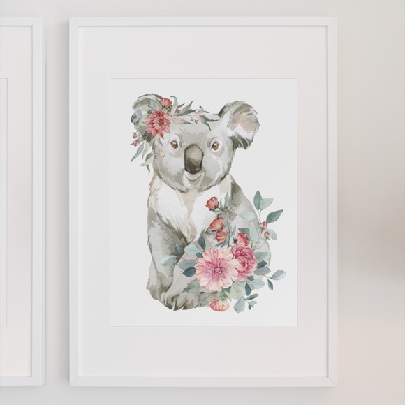 Watercolor Floral Koala Illustration Wall Art Print Poster Unframed - Picture 3 of 8